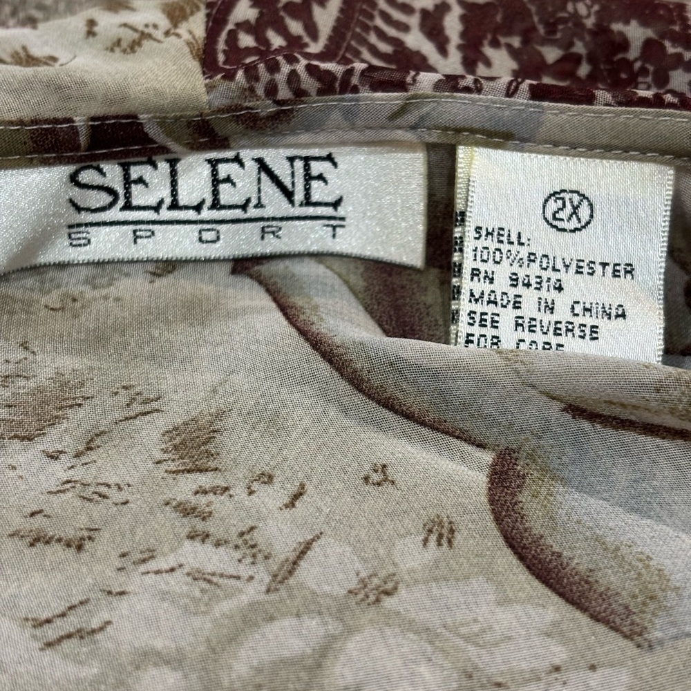 New Selene ruffle chiffon blouse plus tank brown paisley floral print NWT 2X top - Picture 8 of 8